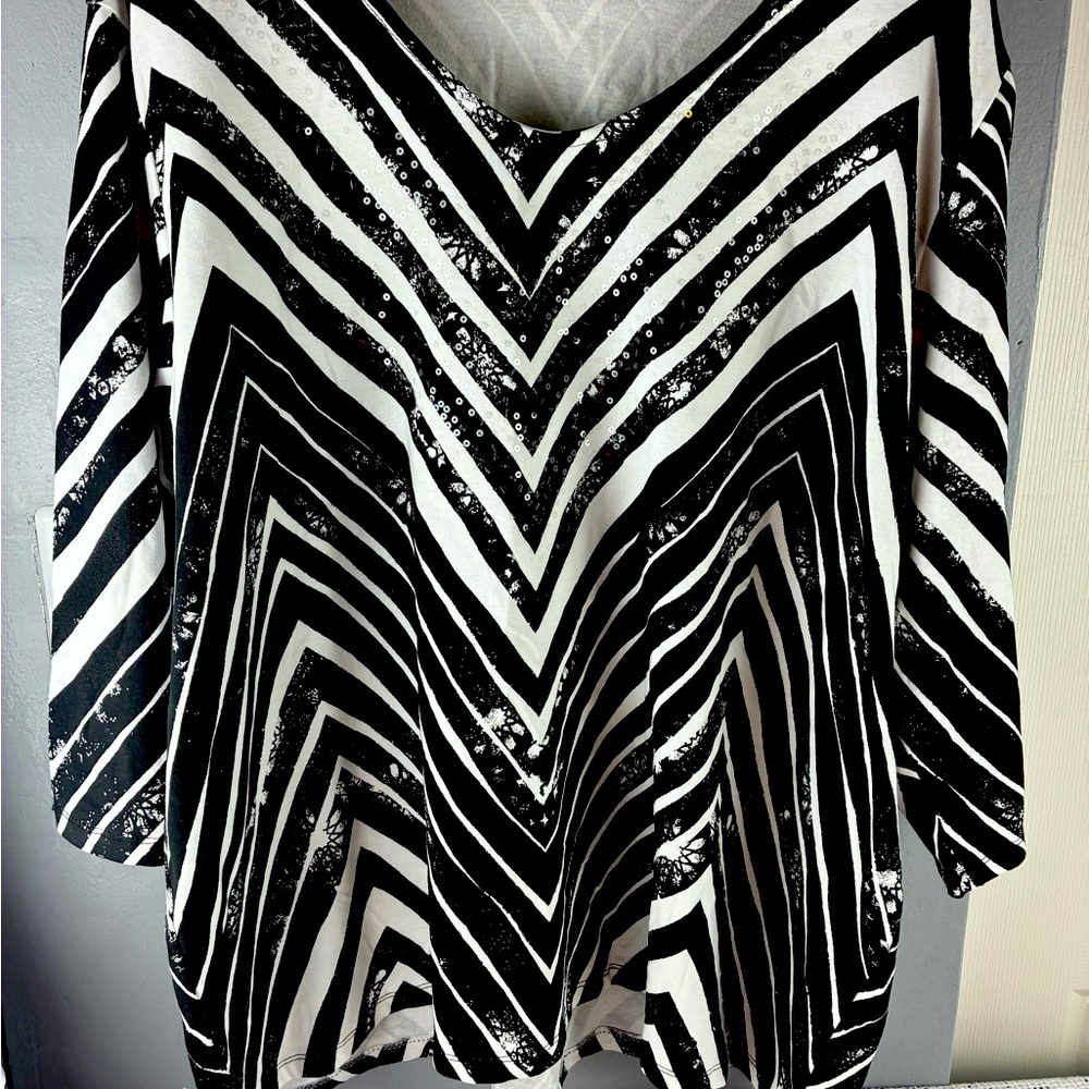 Black and White Striped Women's Top plus size .
